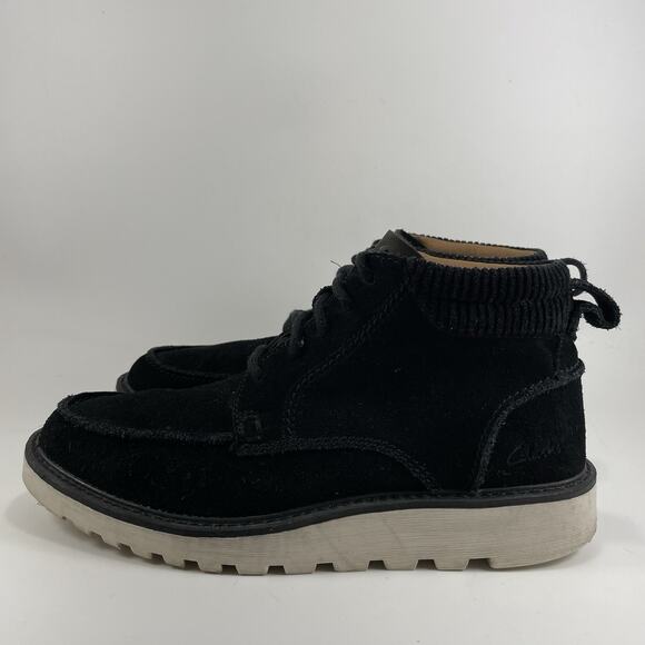 Clarks Collection Barnes Mid Boots Black Suede Mens Size 9 Moc Toe Lace Up - Picture 4 of 11